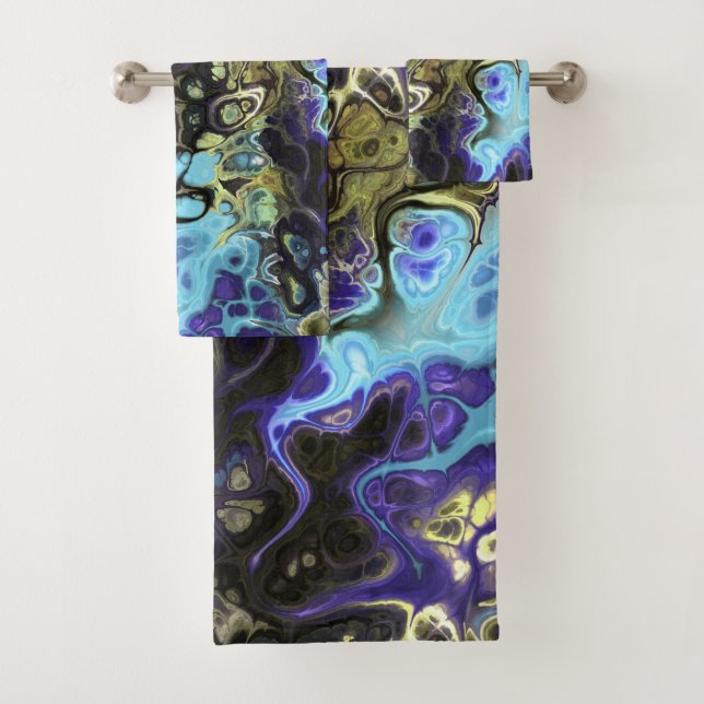 Black and blue marble tie dye bath towel set (Insitu)