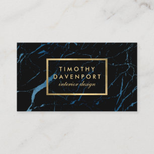 Black and Blue Marble with Faux Gold Text Designer Business Card