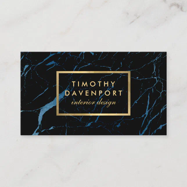 Black and Blue Marble with Faux Gold Text Designer Business Card | Zazzle