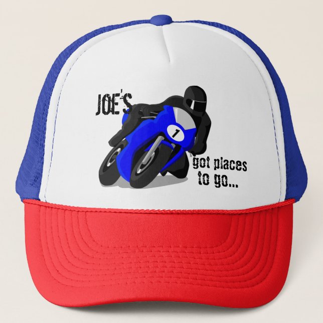 Black and Blue Motorcycle Customised Cap (Front)