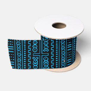 Black And Blue Mudcloth Satin Ribbon