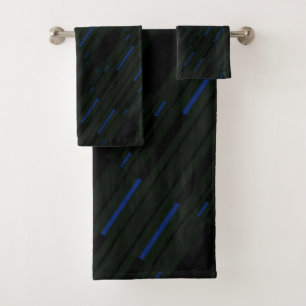 Black and Blue Native Line Art Towel Set
