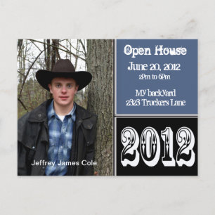 black and blue Open House Postcard