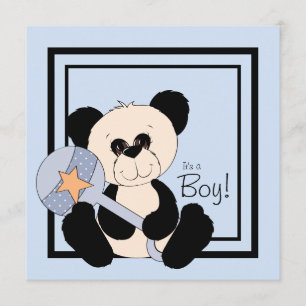 Black and Blue Panda Baby Shower Invitation