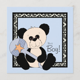 Black and Blue Panda Baby Shower Invitations