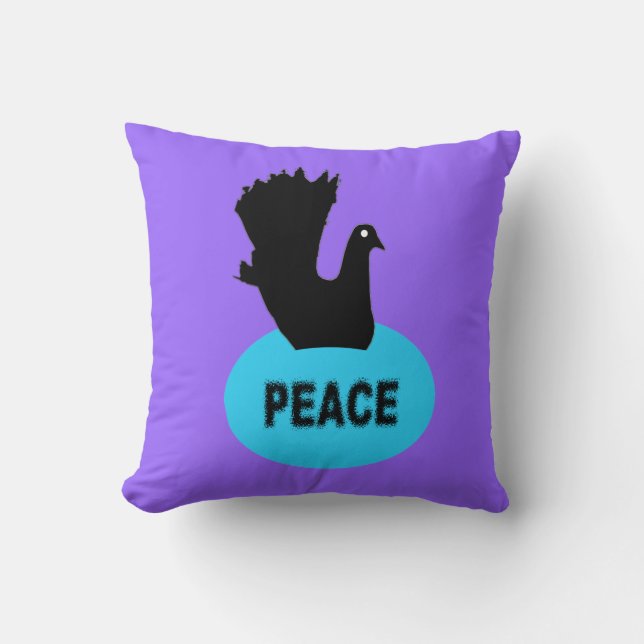 Black and Blue Peace Dove Pillow (Front)