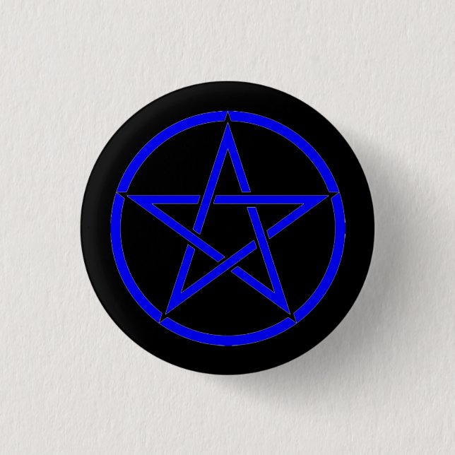Black and Blue Pentacle Pentagram Button Badge (Front)