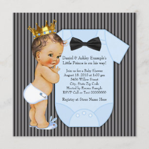 Black and Blue Pinstripe Prince Baby Shower Invitation
