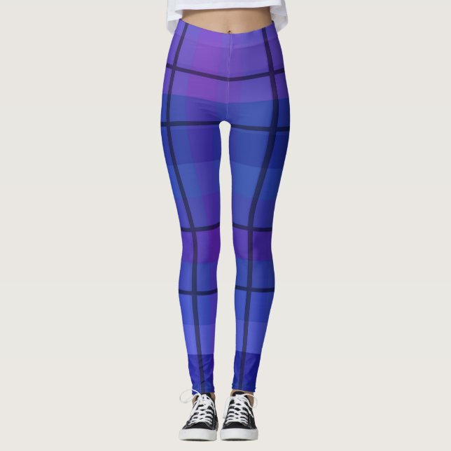 Black And Blue Plaid Leggings (Front)