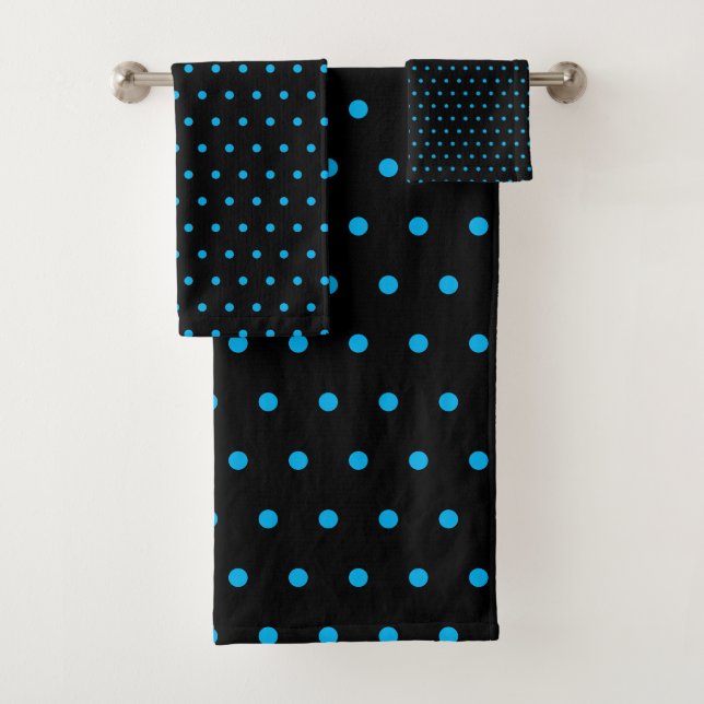 Black and Blue Polka Dot Bath Towel Set (Insitu)
