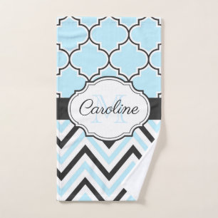 Black and Blue Quaterefoil Bath Towel Set