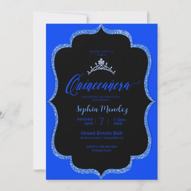 Black and blue Quinceanera Invitation (Front)