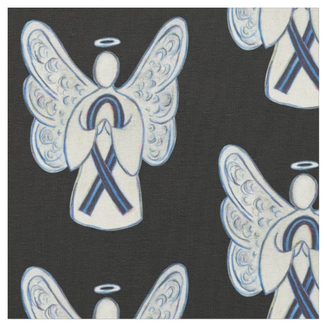 Black and Blue Ribbon Angel Custom Fabric (Close Up)