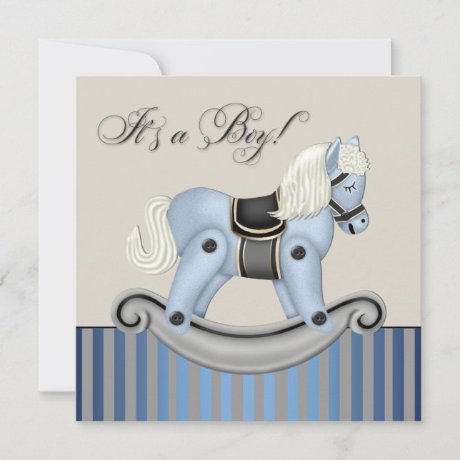 Black and Blue Rocking Horse Baby Shower Invitation (Front)