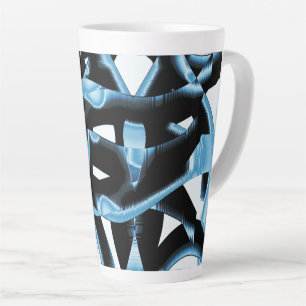 Black and blue scraps or tapes being destroyed latte mug