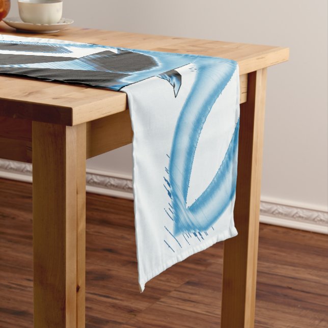 Black and blue scraps or tapes being destroyed short table runner (In Situ)