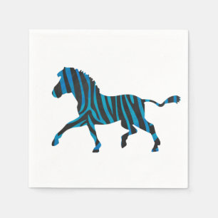 Black and Blue Silhouette Zebra Napkin