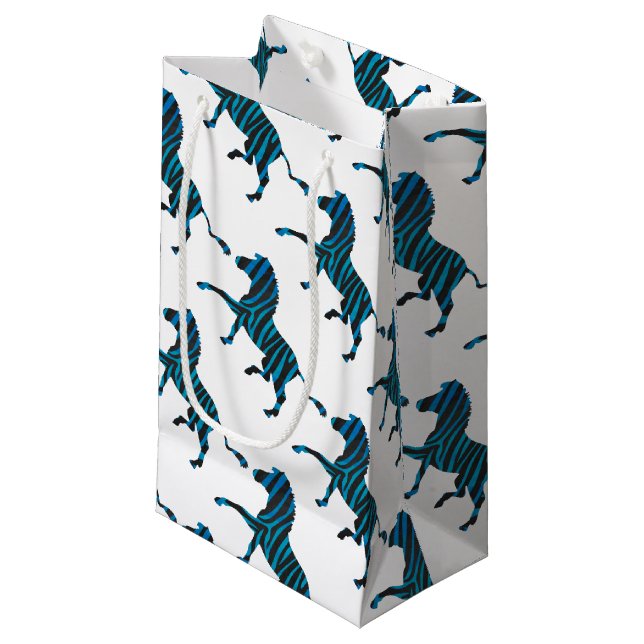 Black and Blue Silhouette Zebra Small Gift Bag (Front Angled)