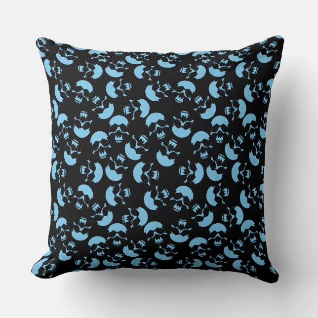 Black and Blue Skull Pattern Cushion (Front)