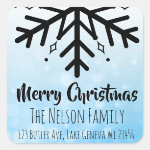 Black and Blue Snowflake Personalised Christmas Square Sticker