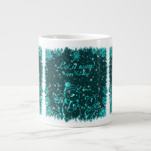 Black And Blue Snowman Illustration-Let It Snow Large Coffee Mug