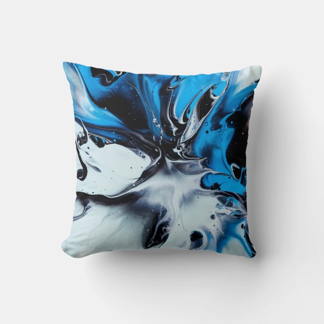 Black and Blue Splash Paint Throw Pillow (Front)