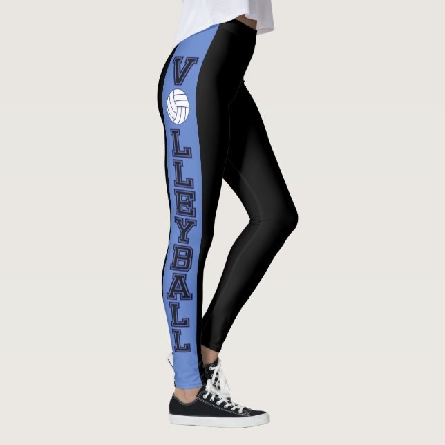 Black and Blue Stripe with Dark Blue Volleyball Leggings (Right)