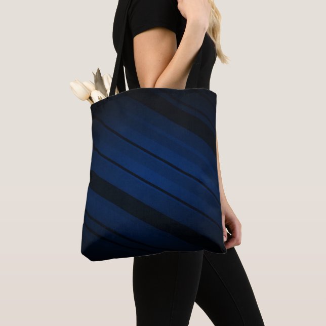Black And Blue Stripes Tote Bag (Close Up)