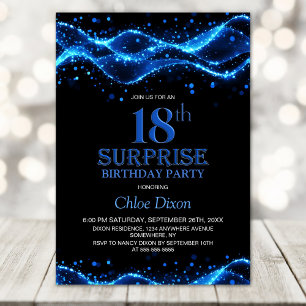 Black and Blue Surprise 18th Birthday Party Invitation