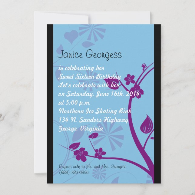 BLACK AND BLUE Sweet Sixteen Invitation (Front)