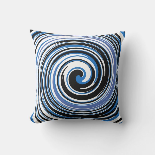 Black and blue swirl pattern throw pillow (Front)