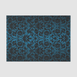 Black and Blue Teal  Floral Damask Tissue Paper