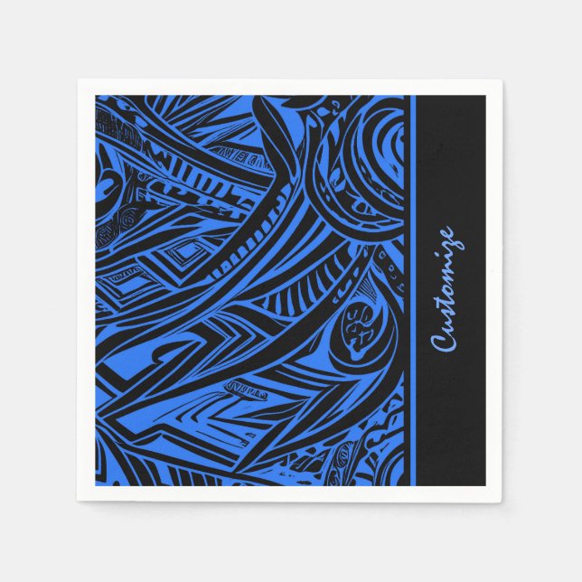 Black And Blue Tribal Abstract  Napkin (Front)