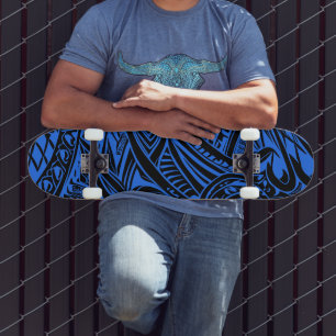 Black And Blue Tribal Abstract  Skateboard