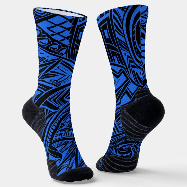 Black And Blue Tribal Abstract  Socks (Angled)