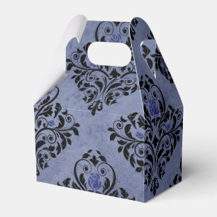 Black and Blue Vintage Grunge Floral Damask Favour Box