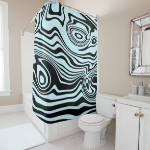 Black and Blue Wavy Striped Shower Curtain