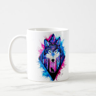 Black and blue wolf coffee mug