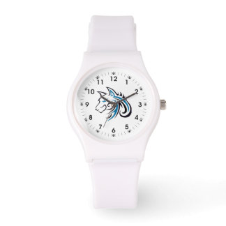 Black and Blue Wolf Head w Paw Print Watch Face