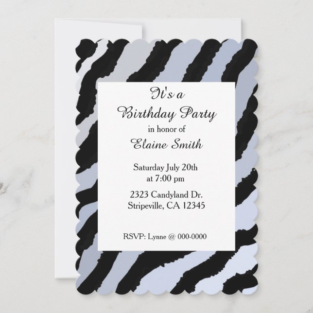 Black and Blue Zebra Pattern Birthday Invitation (Front)