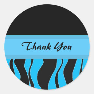 Black and  Blue Zebra Print Thank You Classic Round Sticker