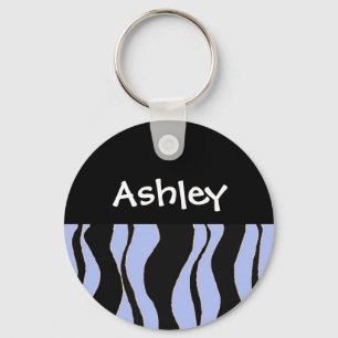 Black and Blue Zebra Stripe Personalised Keychain