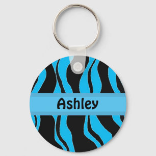 Black and Blue Zebra Stripe Personalised Keychain