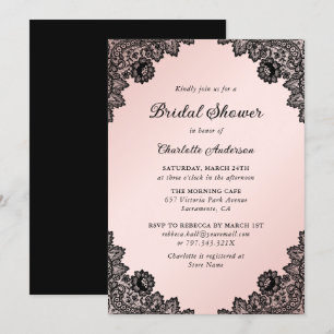Black and Blush Floral Lace Bridal Shower Invitation