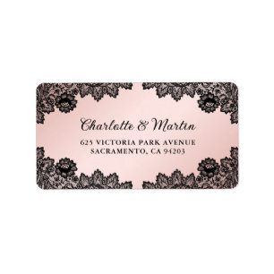 Black and Blush Floral Lace Wedding Label