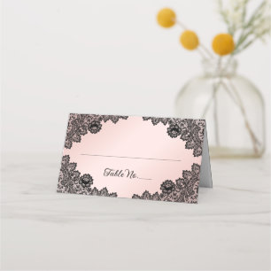 Black and Blush Floral Lace Wedding Place Card