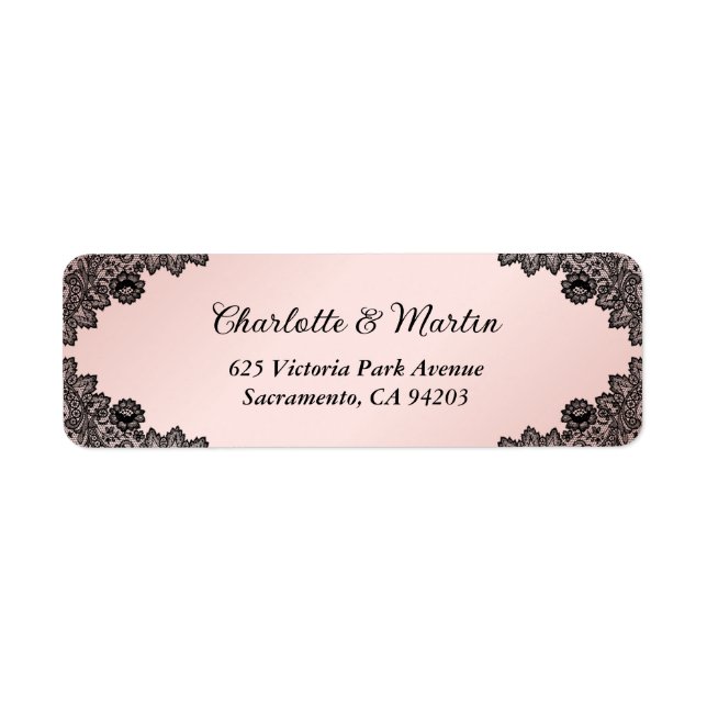 Black and Blush Floral Lace Wedding Return Address (Front)