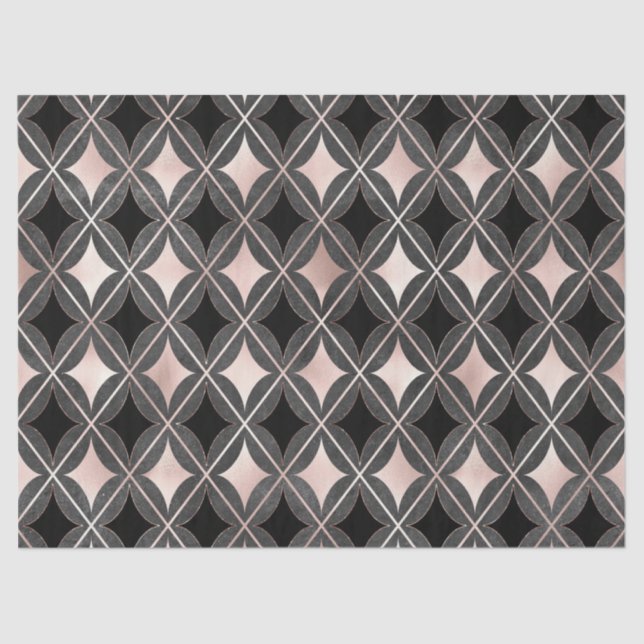 Black and Blush Pink Geometric Decoupage Tissue Paper (Front)