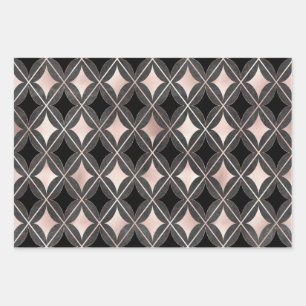 Black and Blush Pink Geometric Wrapping Paper Sheet