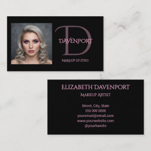 Black and Blush Pink Monogram Business Card
